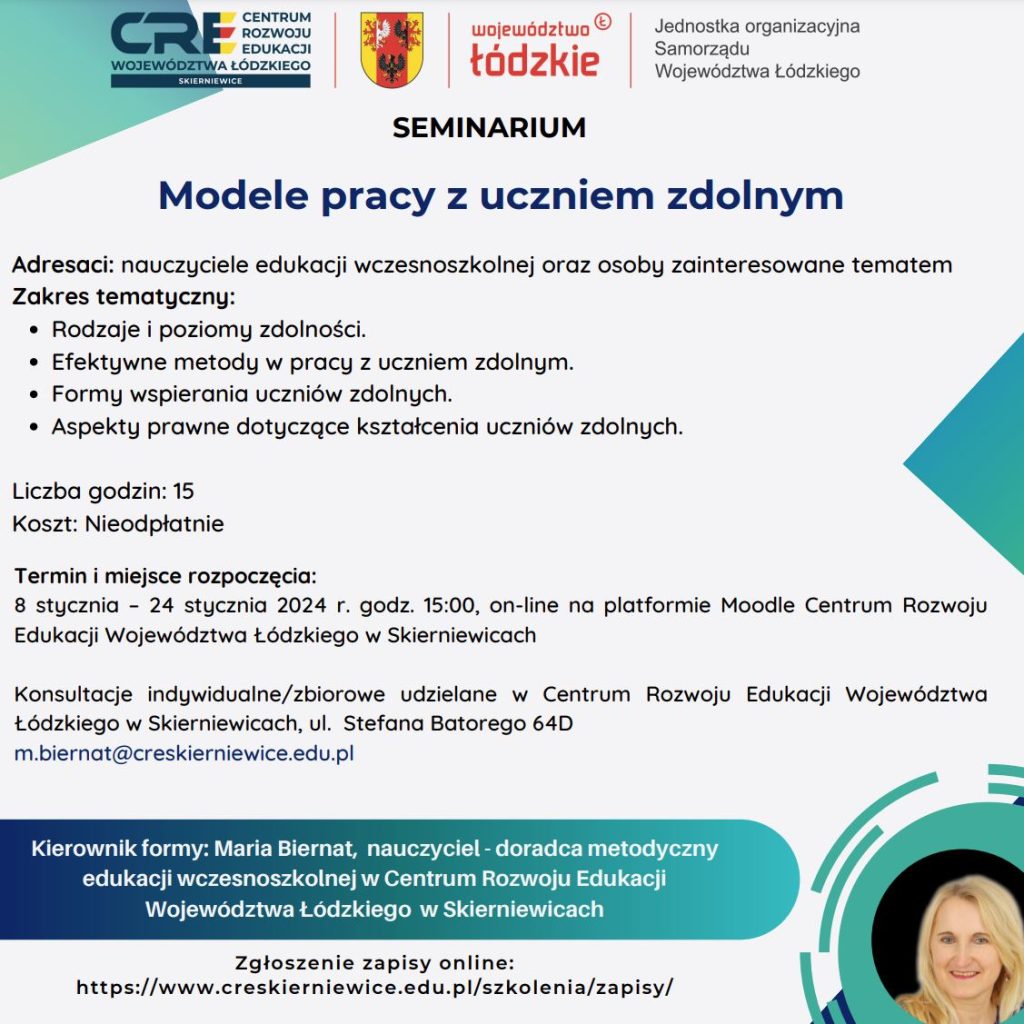 Seminarium "Modele pracy z uczniem zdolnym" - plakat