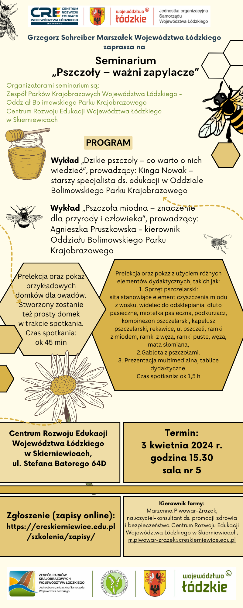Seminarium "Pszczoły - ważni zapylacze" plakat